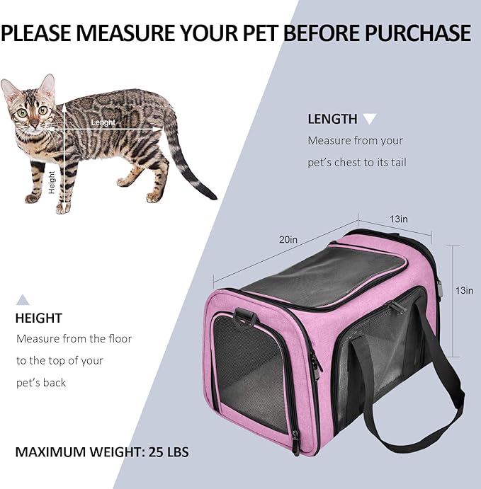 Henkelion Large Cat Carriers Dog Carrier Pet Carrier for Large Cats Dogs Puppies up to 25Lbs, Big Dog Carrier Soft Sided, Collapsible Travel Puppy Carrier - Large - Pink - PAWPICO