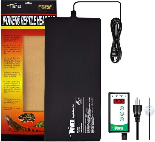 iPower PTHTPDCTRLV2HTPDXL 8"x18" Reptile Heating Pad Under Tank Terrarium Heat Mat with Digital Thermostat Temperature Controller for Small Animals iPower