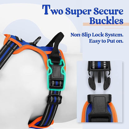 rabbitgoo Dog Harness No Pull with 2 Leash Clips, Adjustable Soft Padded, Reflective Oxford No Choke Pet Vest with Easy Control Handle for Small Dogs, Blue & Orange, S rabbitgoo