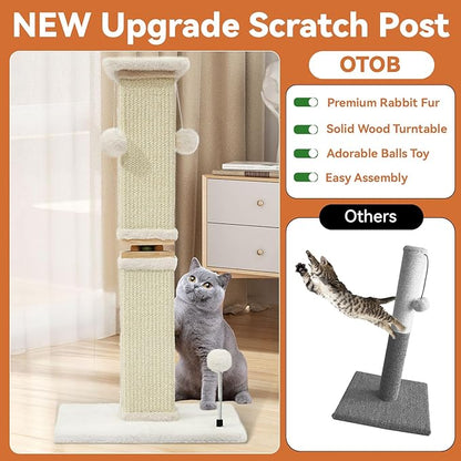 OTOB Cat Scratching Post 33 Inch, Nature Sisal Scratching Posts for Indoor Cats Adults Kitten, 6-in-1 Interactive Turntable Cat Scratch Post Protect Your Furniture, Large Cat Scratcher, Beige - PAWPICO