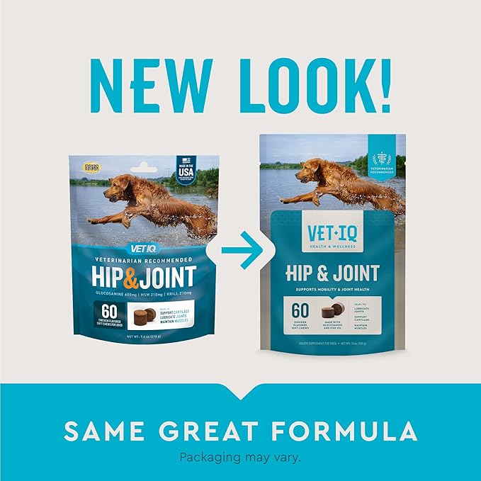VetIQ Glucosamine Hip & Joint Supplement for Dogs, 60 Soft Chews, Dog Joint Support Supplement with MSM and Krill, Dog Health Supplies Large & Small Breed, Chicken Flavored Chewables VetIQHealthSupplements