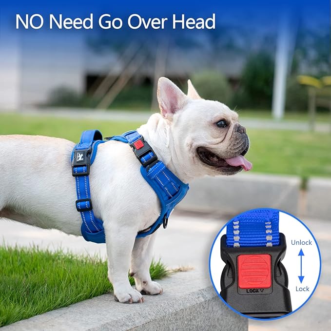 PoyPet No Pull Dog Harness, No Choke Reflective Dog Vest, Adjustable Pet Harnesses with Easy Control Padded Handle for Small Medium Large Dogs(Royal Blue,S) PoyPet