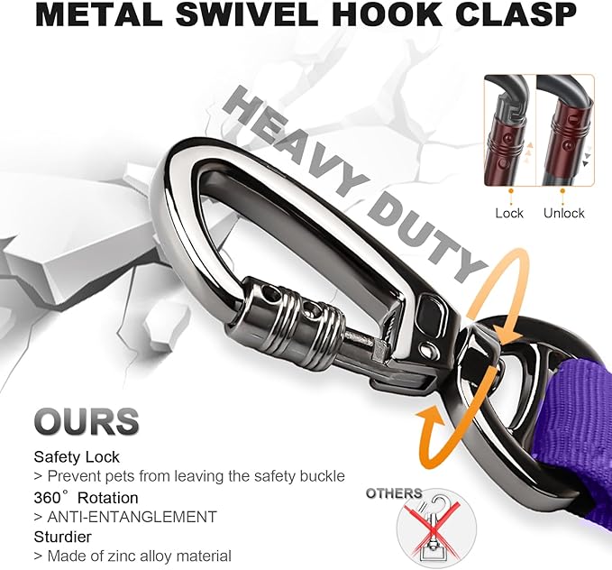 Tactical Dog Collar and Bungee Leash,Military Dog Collar & Leash Set with USA American Flag Adjustable K9 Collar with Heavy Duty Metal Buckle & Handle,with Patches and Airtags Case (Purple, L) Celifelight