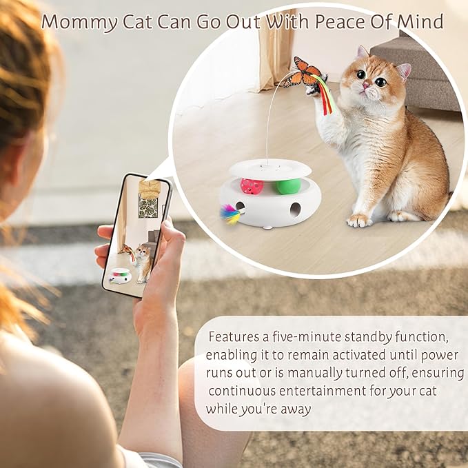 Cat Toys Interactive Cat Toy Automatic Cat Toys for Indoor Cats, 3-in-1 Electric Cat Toy USB Rechargeable, Ambush Feather, Fluttering Butterfly, Track Balls Kitten Toy Cat Exercise Toys - PAWPICO