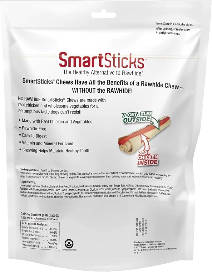SmartBones SmartSticks, Treat Your Dog to a Rawhide-Free Chew Made With Real Meat and Vegetables, 25 Count (Pack of 1) - PAWPICO