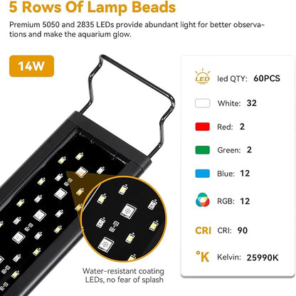 hygger 14W LED Aquarium Light, 12-18 Inch Fish Tank Light with Timer Auto On/Off, Sunrise Sunset Mode, Adjustable Brightness and Colors, Full Spectrum Light with Extendable Brackets for Freshwater hygger