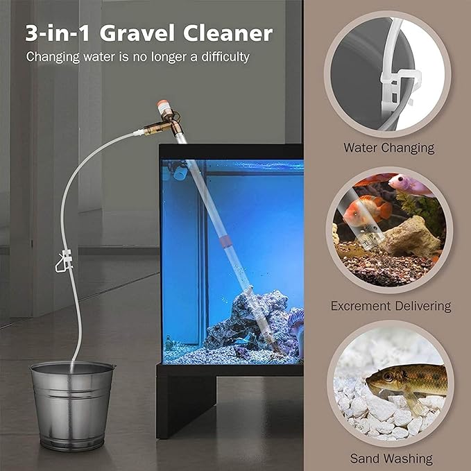 Aquarium Gravel Cleaner Fish Tank Kit Long Nozzle Water Changer for Water Changing and Filter Gravel Cleaning with Air-Pressing Button and Adjustable Water Flow Controller- BPA Free SSRIVER