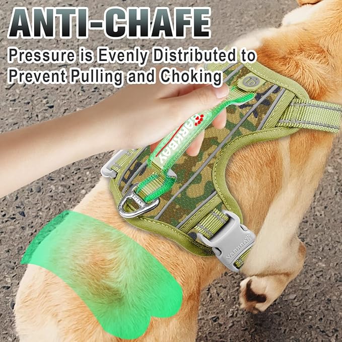 BARKBAY No Pull Dog Harness Large Reflective Dog Harness with Front Clip and Easy Control Handle for Walking Training Running with ID tag Pocket(Camo,L) BARKBAY