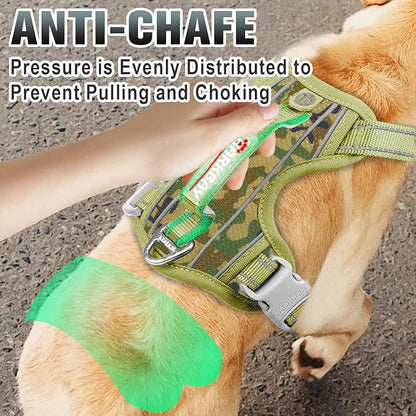 BARKBAY No Pull Dog Harness Large Reflective Dog Harness with Front Clip and Easy Control Handle for Walking Training Running with ID tag Pocket(Camo,L) BARKBAY