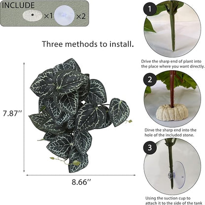 Fake Reptile Plants for Reptile Terrarium Plants, Reptile Plant Décor, Turtle Tank Plants with Suction Cup IBWell