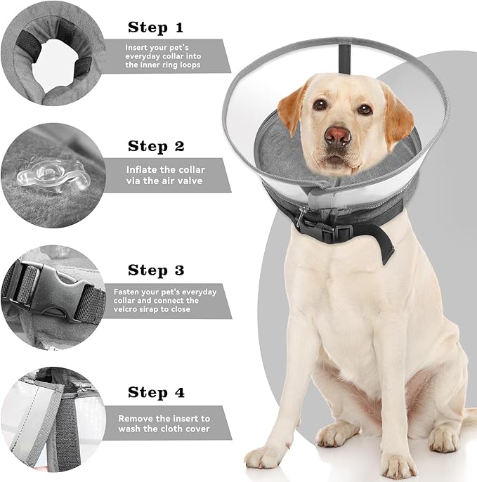 Dog Cone Collar, Inflatable Dog Cone After Surgery for Small Medium Large Dogs, Soft Dog Cone of Alternative with Enhanced Anti-Licking Guard Shield for Pets (Grey, S (Neck: 5"-8")) RoyalClaws