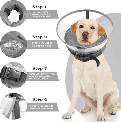 Dog Cone Collar, Inflatable Dog Cone After Surgery for Small Medium Large Dogs, Soft Dog Cone of Alternative with Enhanced Anti-Licking Guard Shield for Pets (Grey, M (Neck: 9"-12")) RoyalClaws