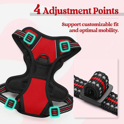 rabbitgoo Dog Harness No Pull with 2 Leash Clips, Adjustable Soft Padded, Reflective Oxford No Choke Pet Vest with Easy Control Handle for Puppy, Red,XS rabbitgoo