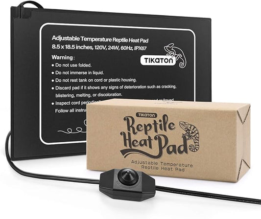 Tikaton Reptile Heat Pad - Adjustable Temperature Under Tank Heater for 10-20gal/30-40gal Tank, Terrarium Heat Mat for Turtle/Snake/Lizard/Frog/Spider/Plant Box Tikaton
