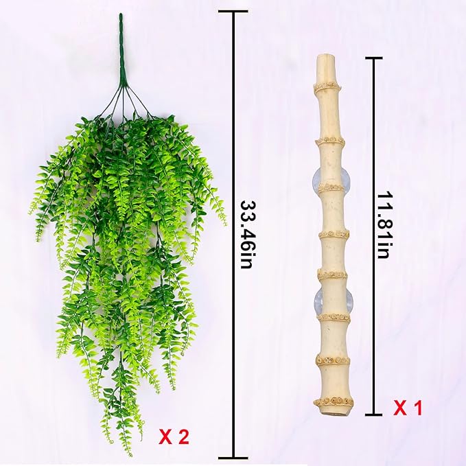 kathson Reptile Plants Hanging Plastic Fake Climbing Terrarium Plant Decor Bearded Dragons Corner Branch Habitat Decorations for Amphibian Lizards Crested Gecko Snake Hermit Crab Frogs (Bamboo) 3Pcs kathson
