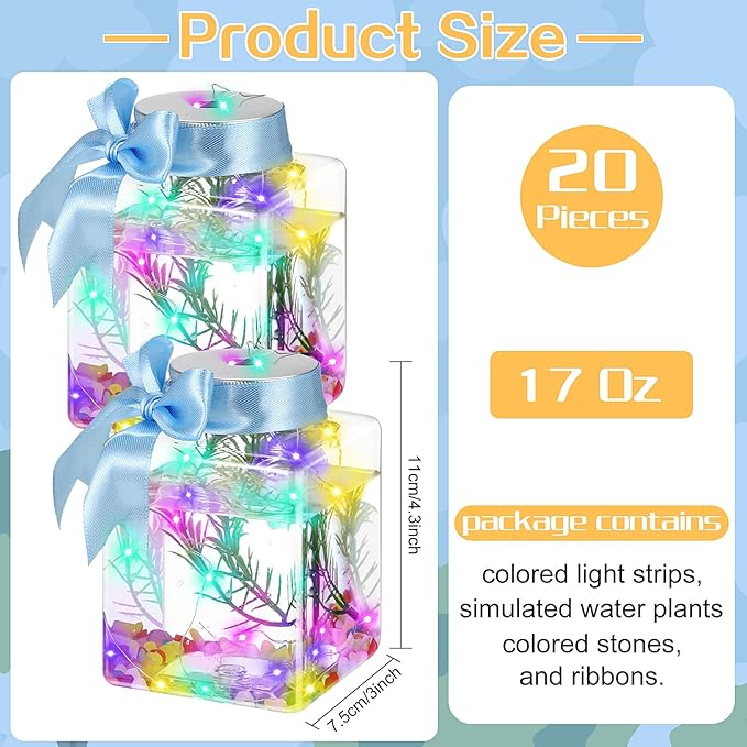 Domensi 20 Pcs 17oz LED Plastic Fish Bowls Plastic Ivy Bowls 3'' Glowing Plastic Vases Unbreakable Plastic Fish Tank Clear Shatterproof Fishbowl Plastic Aquarium for Carnival Game Accessory Home Party Domensi