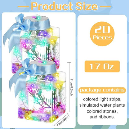 Domensi 20 Pcs 17oz LED Plastic Fish Bowls Plastic Ivy Bowls 3'' Glowing Plastic Vases Unbreakable Plastic Fish Tank Clear Shatterproof Fishbowl Plastic Aquarium for Carnival Game Accessory Home Party Domensi