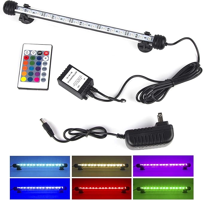 LED Aquarium Lights RGB Fish Tank Lights Underwater IP68 Waterproof Submersible Remote Control Tank Lights Color Changing Fish Aquarium Tank Waterfall Lighting, 11 inch S+SMIFUL