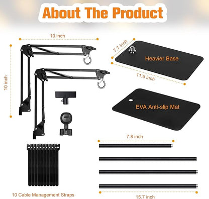 Dual Reptile Lamp Stand Reptile Light Stand with Two Flexible Brackets,Height Adjustable (15.7inch to 74.3inch) Reptile Heat Lamp Stand for Hanging Heat Lamp Holder and Light Fixture DXOPHIEX