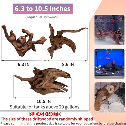 Hamiledyi 3 Pcs Driftwood for Aquarium Reptile Toy Driftwood Branches Reptiles Aquarium Decoration Assorted Size Natural Habitat Decor Wood for Lizad Hamiledyi