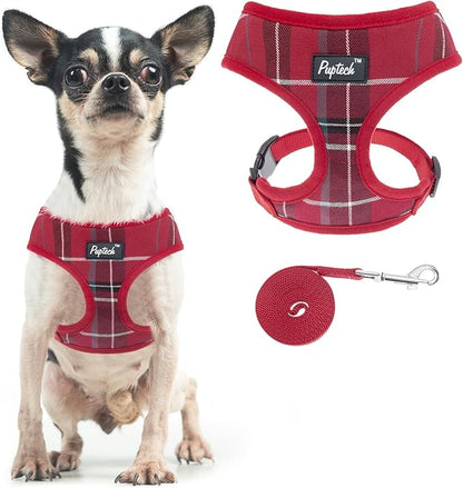PUPTECK Soft Mesh Dog Harness and Leash Set Pet Puppy Cat Comfort Padded Vest No Pull Harnesses, Red, XS PUPTECK