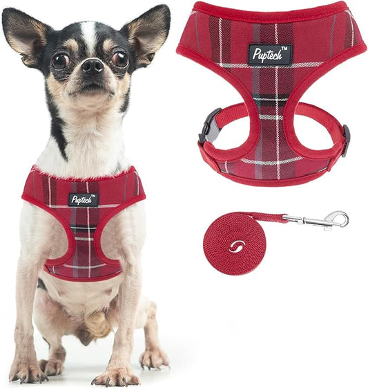 PUPTECK Soft Mesh Dog Harness and Leash Set Pet Puppy Cat Comfort Padded Vest No Pull Harnesses, Red, XS PUPTECK