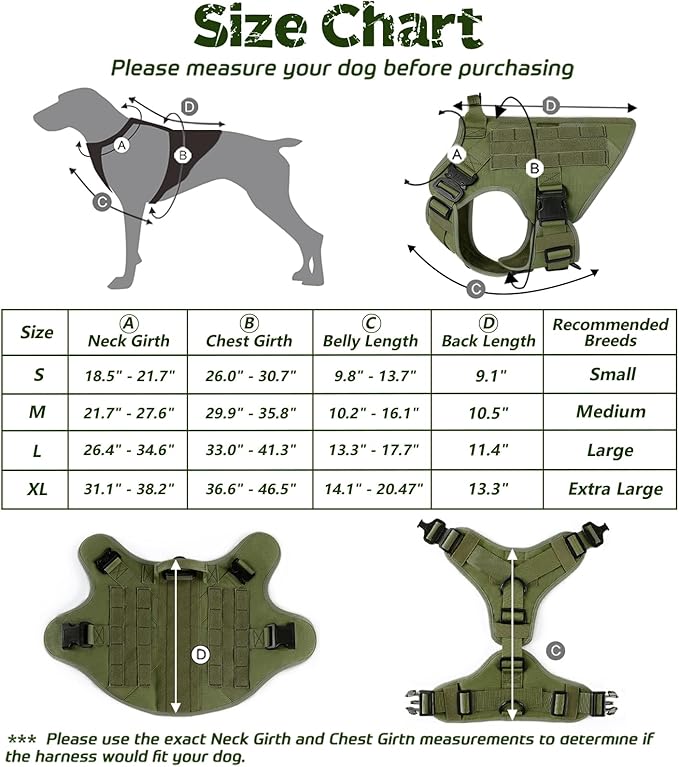 rabbitgoo Tactical Dog Harness for Small, Heavy Duty Pet Harness with Handle, No-Pull Service Vest Small Breed, Adjustable Military Dog Vest for Training Hunting Walking, Green, S rabbitgoo