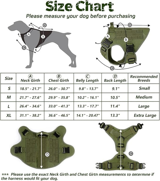rabbitgoo Tactical Dog Harness for Small, Heavy Duty Pet Harness with Handle, No-Pull Service Vest Small Breed, Adjustable Military Dog Vest for Training Hunting Walking, Green, S rabbitgoo