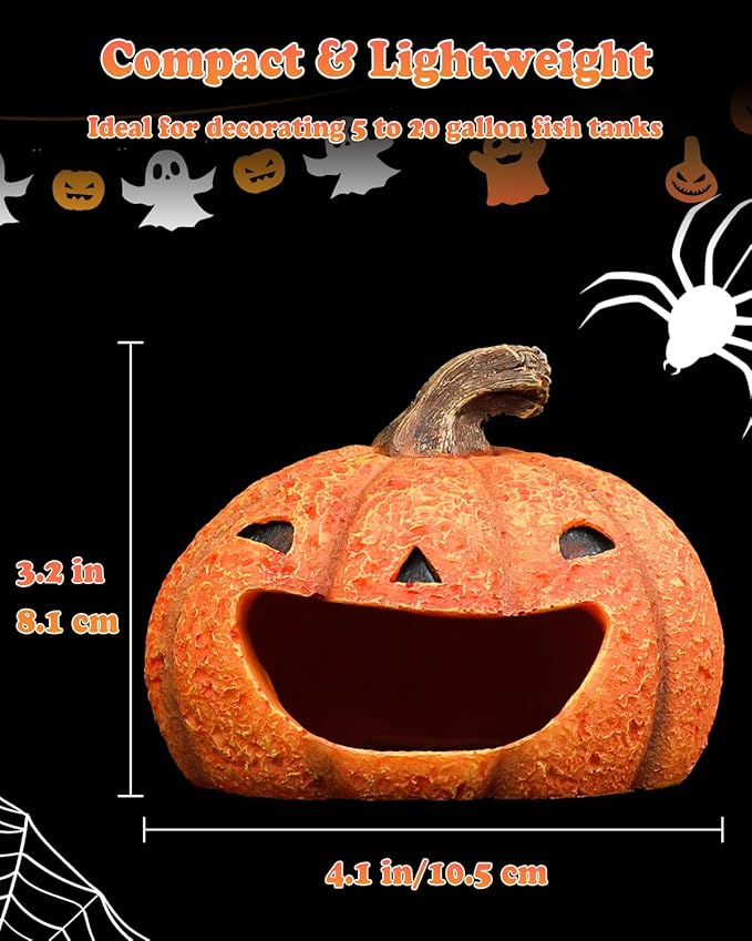Uniclife Halloween Aquarium Decoration Resin Pumpkin House Ornament Halloween Fish Tank Pumpkin Decoration for Aquarium Landscape Reptile Hideout Hideaway Spawning Cave for 5-20 Gallon Fish Tanks UnicLife