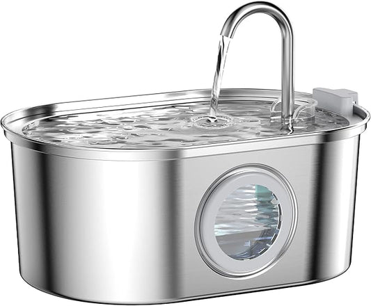 Cat Water Fountain Stainless Steel: 108oz/3.2L pet Water Fountain - Water Fountain for Cats Inside with Water Level Window - Faucet cat Fountain - Quiet Pump - for Dogs and Cats - SOOFPET - PAWPICO