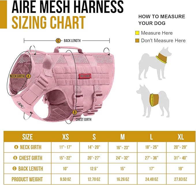 OneTigris Tactical Dog Harness for Small Dog, No Pull Vest with Handles, Breathable Military Dog Molle Vests, Harness for Walking Hiking Training (Pink, X-Large) OneTigris