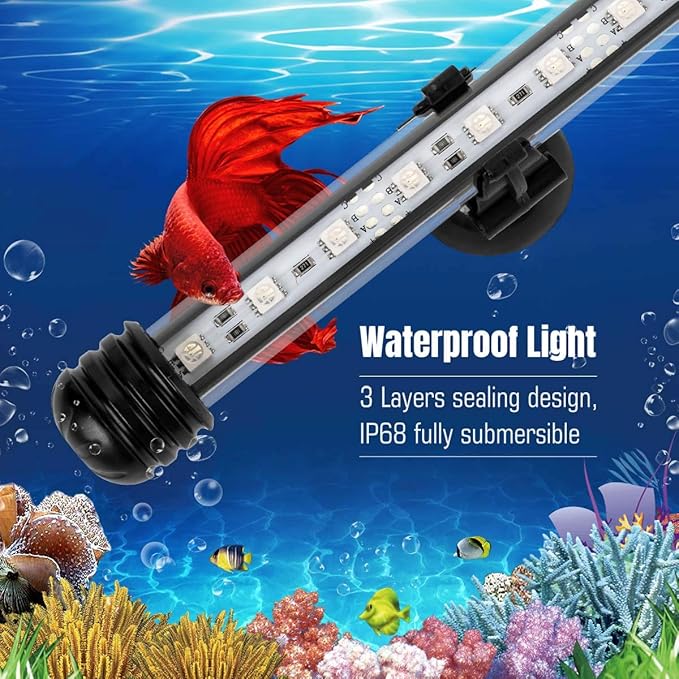 iKefe 7.5" White & Blue Submersible LED Aquarium Fish Tank Light with Timer/Dimmable Underwater Fish Tank Aquarium LED Lights Fixture for Saltwater Freshwater Fish, Plant Grow, Coral Reef Decorations iKefe
