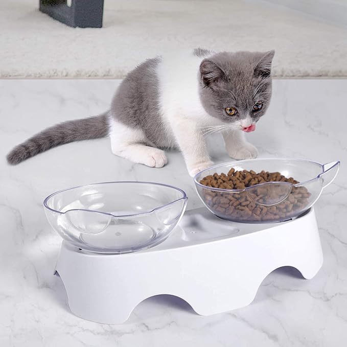 MILIFUN Cat Food Bowls Elevated Tilted, Anti Vomiting Orthopedic Kitty Bowls for Puppy and Bunny, Indoor Cats. - PAWPICO