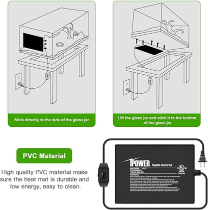 iPower 6 by 8-Inch Reptile Heat Mat with Temperature Adjustable Controller Knob, LCD Digital Aquarium Thermometer, Under Tank Warmer Terrarium Heat Pad for Reptiles and Amphibians iPower