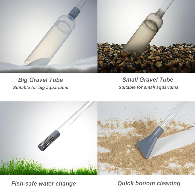 Aquarium Siphon Vacuum Cleaner Kit with Dual Tubes and Fish Net, Ideal for Gravel and Sand Cleaning, Fits All Tank Sizes, Gravel Vacuum for Aquarium Kit aqmglan