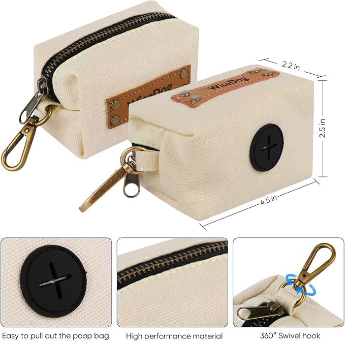 Wisedog Dog Collar and Leash Set Combo: Adjustable Durable Pet Collars with Dog Leashes for Small Medium Large Dogs,includes One Bonus of Poop Bag Holder (S, Sand Color) WisedogPetSupplies