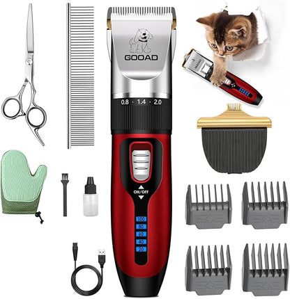 Cat Clippers for Matted Hair, Cat Grooming Kit, Cordless Cat Shaver for Long Hair, Low Noise Paw Trimmer, Cat Hair Trimmer for Grooming,Quiet Pet Hair Clippers Tools for Cats Dogs (Red) - PAWPICO