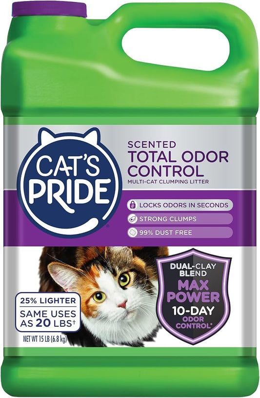 Cat's Pride Max Power: Total Odor Control - Up to 10 Days of Powerful Odor Control - Strong Clumping - 99% Dust Free - Multi-Cat Litter, Scented, 15 Pounds - PAWPICO