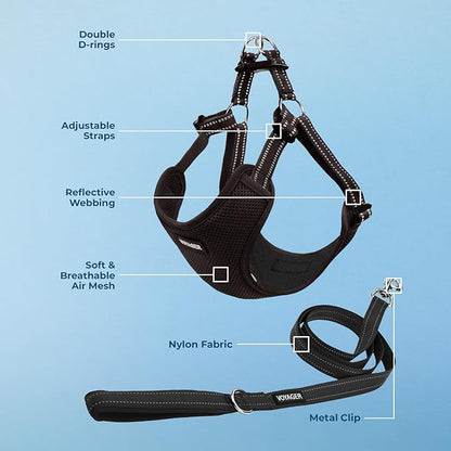 Best Pet Supplies Voyager Adjustable Dog Harness Leash Set with Reflective Stripes for Walking Heavy-Duty Full Body No Pull Vest with Leash D-Ring, Breathable All-Weather - Harness (Black), XL BestPetSuppliesLLC