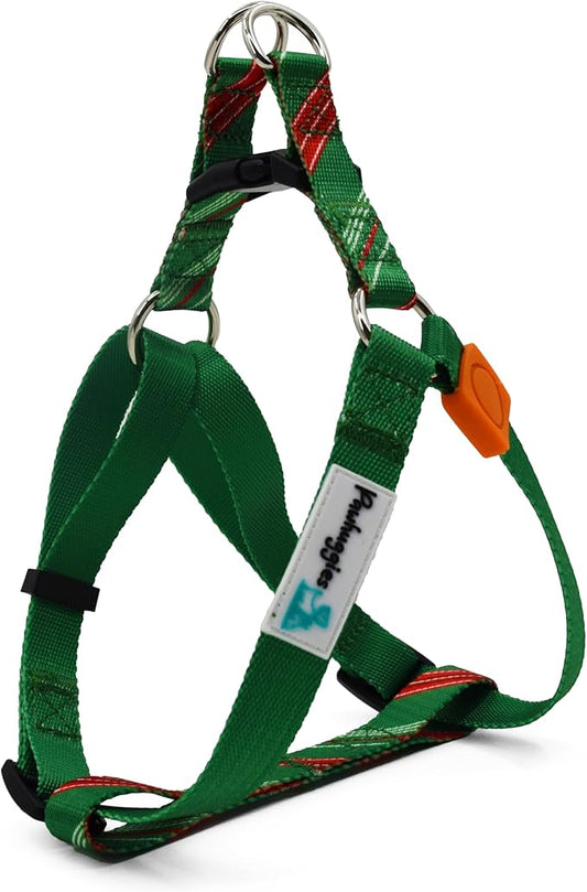 Tri-Color Dog Harness for Large Dogs Step-in Adjustable Dog Harness,Christmas Green,L Pawhuggies