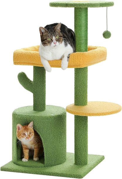 Made4Pets Cat Tree, 36.5 Inches Cat Tower for Indoor Cats, Multi-Level Cactus Cat Tree with Scratching Posts, Private Cat Condo, Plush Perch for Small Cat Kittens - PAWPICO