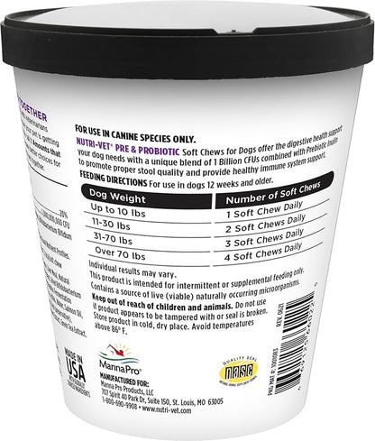 Nutri-Vet Pre and Probiotic Soft Chews for Dogs | Digestive Health Support | Tasty Alternative to Probiotic Powder | 120 Soft Chews Nutri-Vet