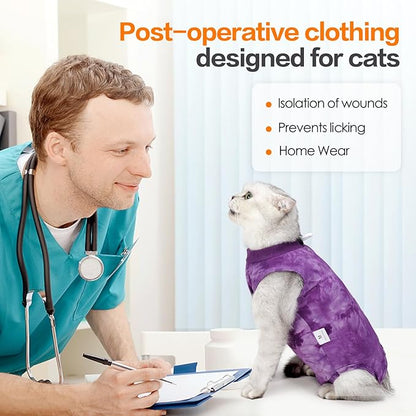 Cat Recovery Suit for Abdominal Wounds or Skin Diseases, Breathable Cat Surgery Recovery Suit E-Collar Alternative for Cats, After Surgery Wear Surgical Suit for Cats Anti Licking Wounds - PAWPICO