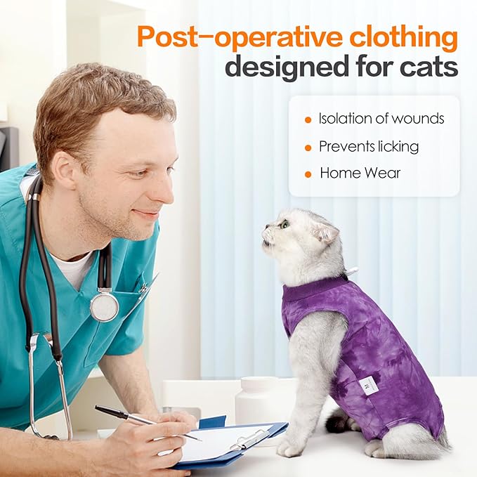 Cat Recovery Suit for Abdominal Wounds or Skin Diseases, Breathable Cat Surgery Recovery Suit E-Collar Alternative for Cats, After Surgery Wear Surgical Suit for Cats Anti Licking Wounds Kodervo