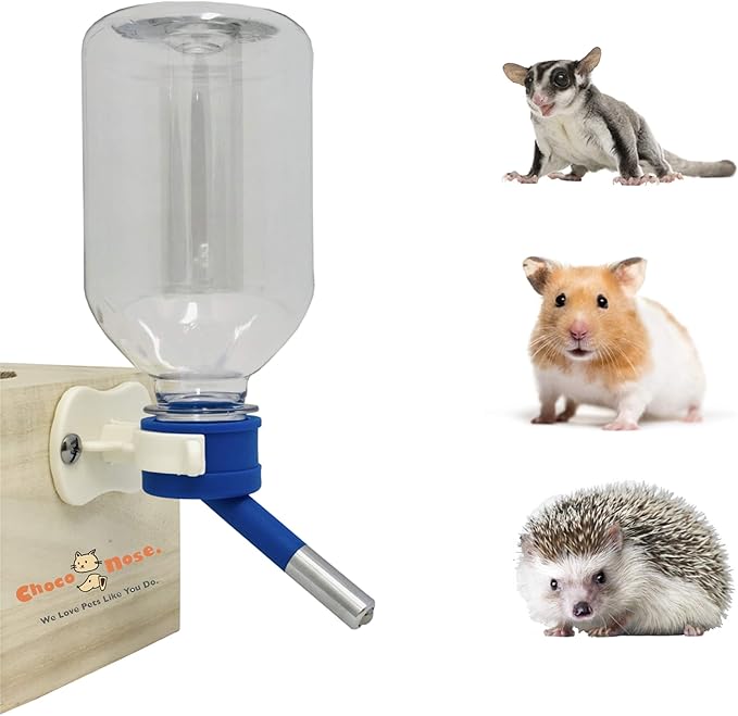 Choco Nose Patented Mini No-Drip Water Bottle/Feeder for Hamsters/Hedgehogs/Gliders/Rats/Mice/Other Small Pets and Animals - for Cages, Crates or Wall Mount. 10.2oz. Nozzle 10mm, Blue (C125) ChocoNosePetSupplyWeLovePetsLikeYouDo