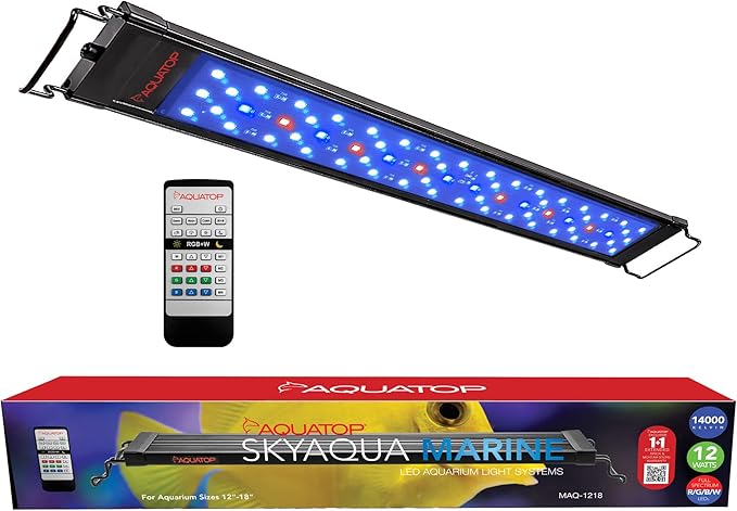 Aquatop SkyAqua Marine LED Saltwater Aquarium Light, 14000K Spectrum – Fits 12-18-Inch Tanks, 3 Position Toggle Switch & Included Remote Control, Aquarium Lights for Fish Tanks, UL & CSA AQUATOP