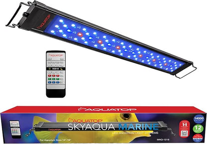 Aquatop SkyAqua Marine LED Saltwater Aquarium Light, 14000K Spectrum – Fits 12-18-Inch Tanks, 3 Position Toggle Switch & Included Remote Control, Aquarium Lights for Fish Tanks, UL & CSA AQUATOP