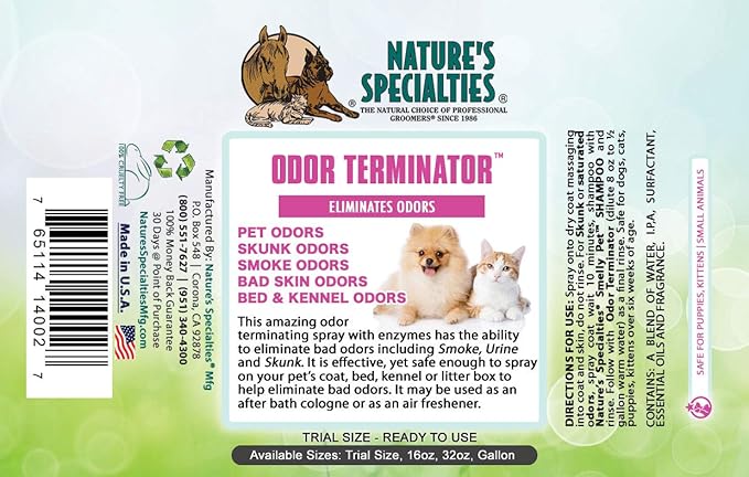 Nature's Specialties Odor Terminator Dog Spray for Pets, Natural Choice for Professional Groomers, Eliminates Bad Odors, Made in USA, 16 oz NaturesSpecialties