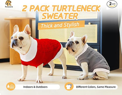 2 Pack Dog Christmas Sweaters for Small Dogs - Puppy Medium Warm Clothes Winter, Turtleneck Pullover Design for Male Boy Girl Pet, Doggie, Cat, Kitten Chihuahua Bulldog (S, Xmas Red, Grey) - PAWPICO