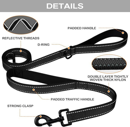 Joytale Dog Leash Heavy Duty for Large Dogs That Pull, Double Handle for Traffic Control, Double-Sided Reflective Leashes for Large Medium Dogs Night Safety, 6FT, Black Joytale